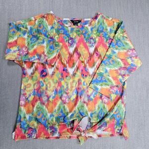 Ali Miles Women's Abstract 3/4 Sleeve Tie Front Blouse Top Sz Medium M